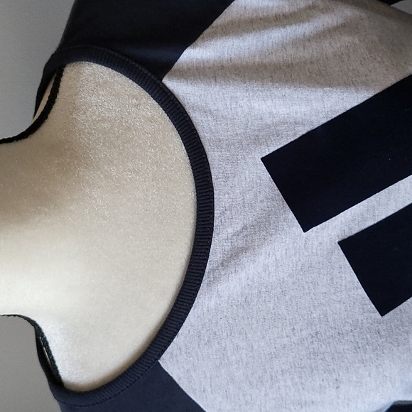 adidas heather gray raglan tee with navy elbow sleeves & velvet graphics… - Picture 6 of 10